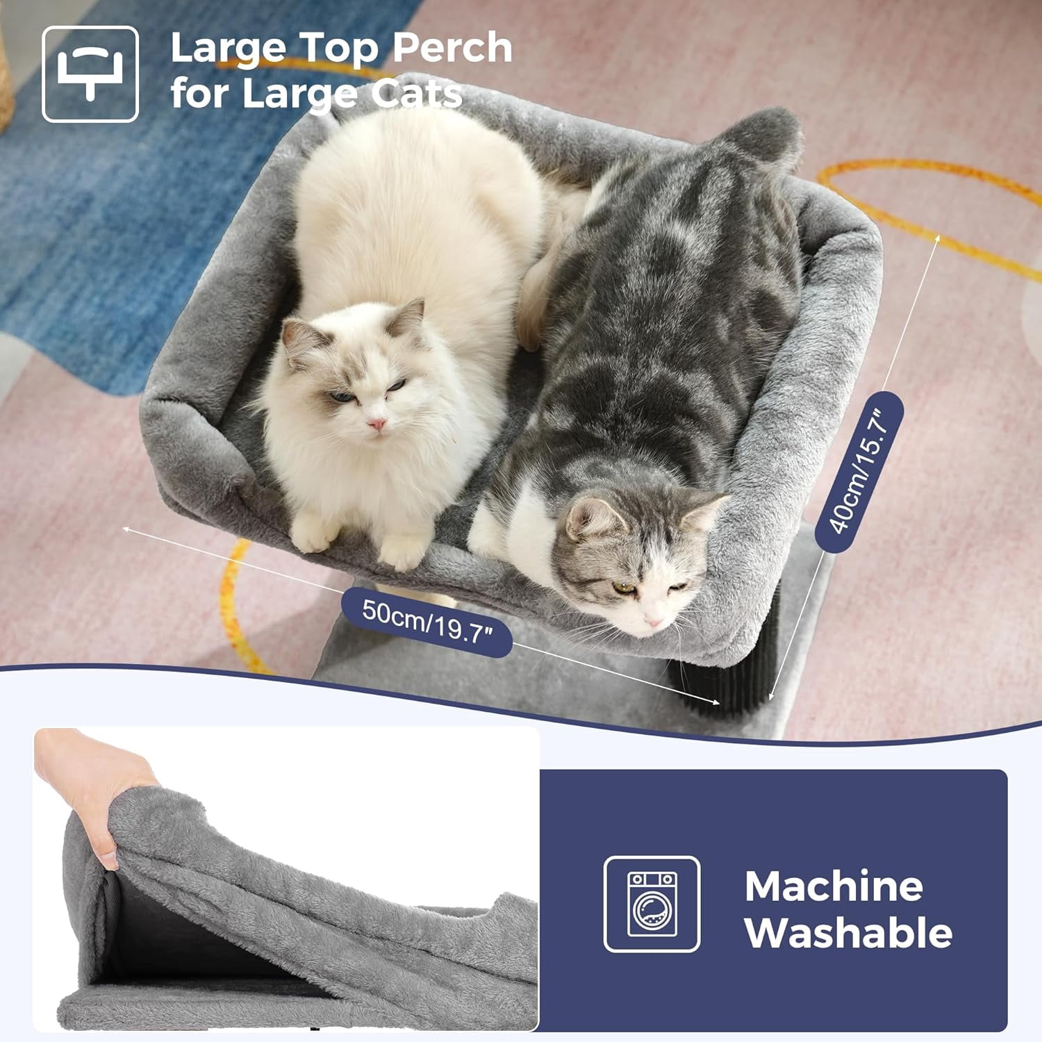 Cat Tree Tower for Large Cats Cat Scratching Post with Cat Self Groomer,Top Bed, Thick Scratch Post Danging Ball Great for Indoor Cats