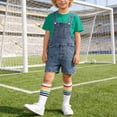 thumbnail image 2 of Boys Girls Denim Overalls Set of 3, Crewneck T-Shirt Denim Bib Short Jumpsuit and Socks Cute Workwear, 2 of 9
