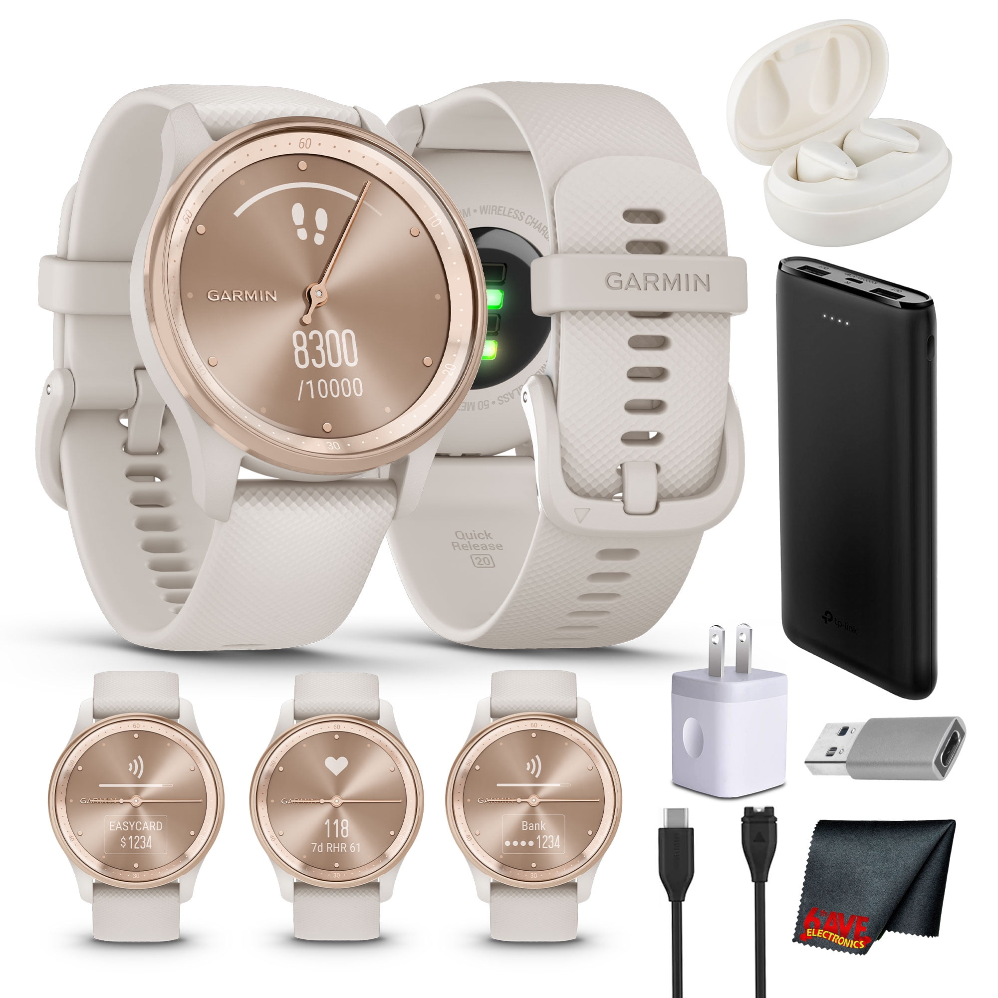 Garmin vivomove Trend Analog Smartwatch Peach Gold Steel Bezel - Ivory Case