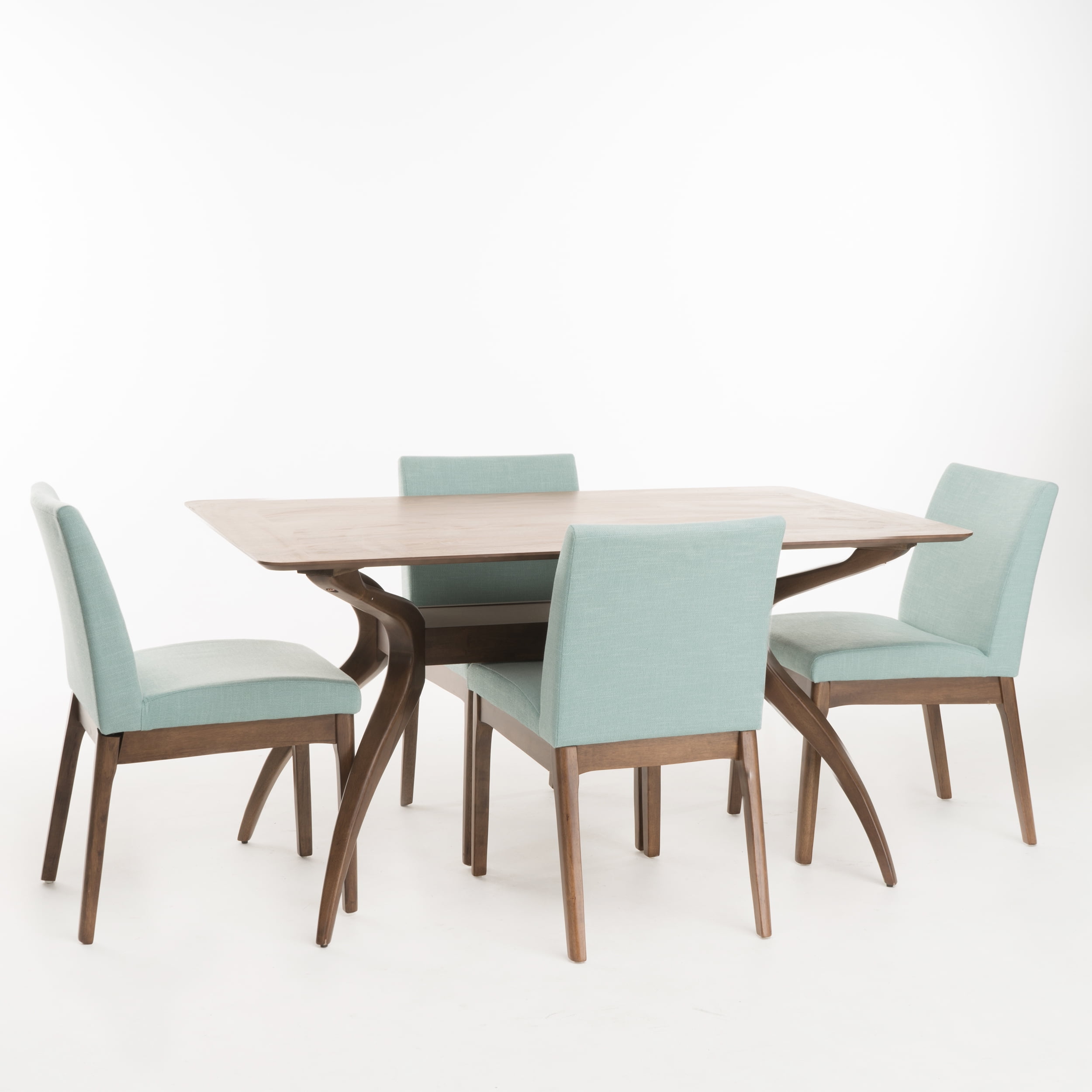 Noble House Mid-Century Modern 5 Piece Dining Set, Mint and Walnut