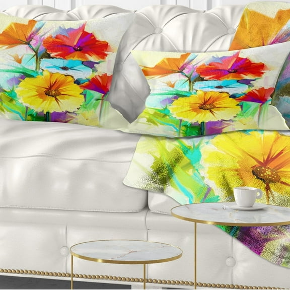 Designart Colorful Gerbera Flower Sketch on White - Floral Throw Pillow - 12x20