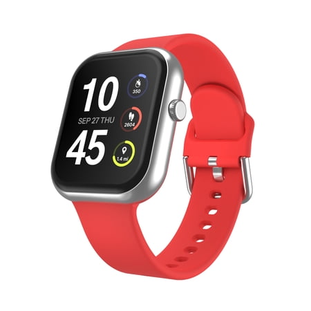 iTech Fusion 4 Unisex Adult Rectangular Smart Watch Silver Red Silicone Strap