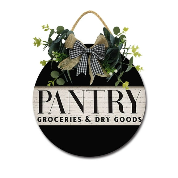 Pantry Door Sign Home Decor Round Wood Wreaths Wall Hanging Sign Farmhouse Porch Sign Front Door Decoration for Housewarming Gift All Seasons Holiday,11In