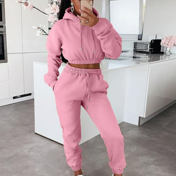 Timdgard Fall Outfits for Women 2 Piece Cropped Hoodies Joggers Sweatsuit Lightweight Workout Sets