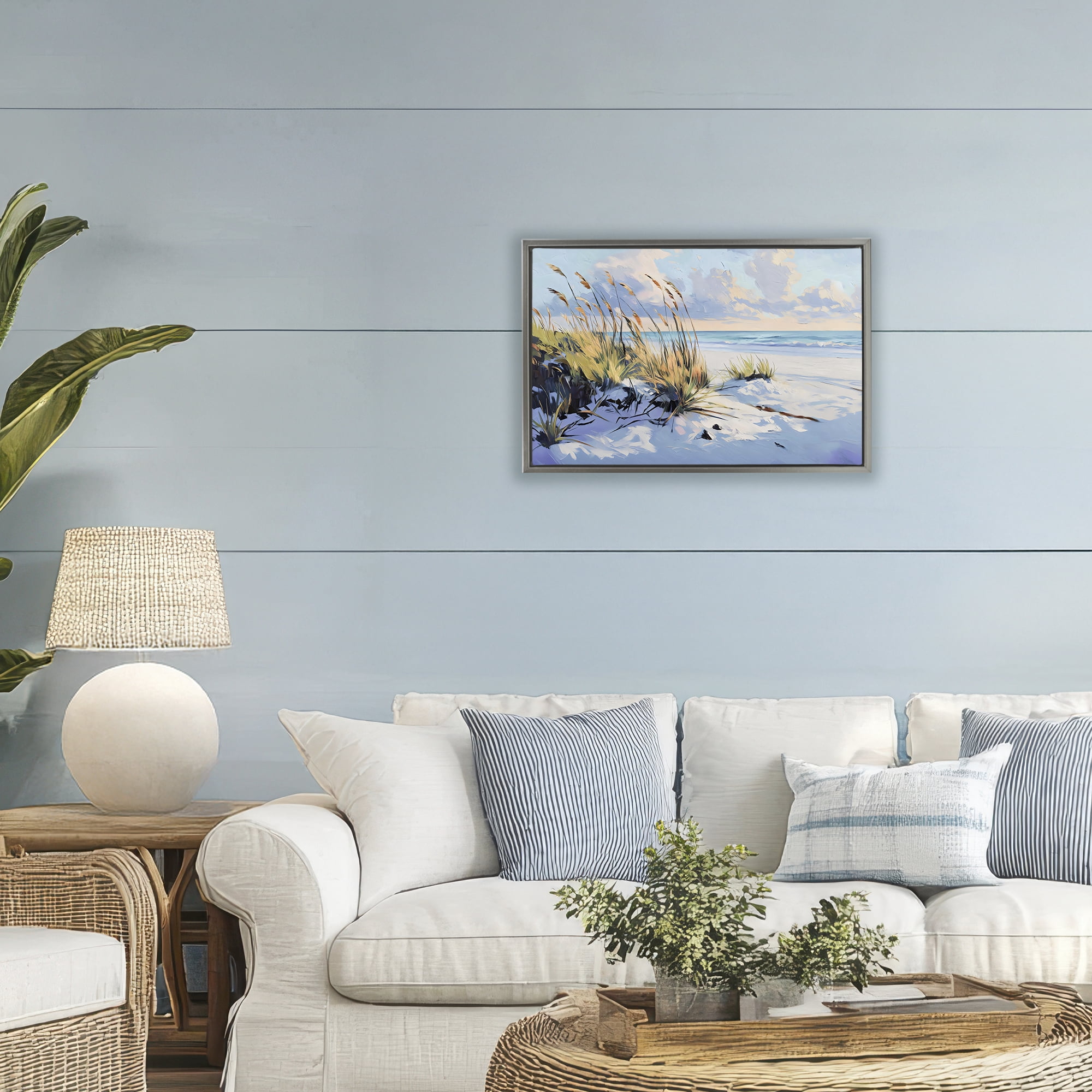 Stupell Industries Grassy Sand Dunes Beach Gray Framed Floater Canvas Wall Art, design by Gina Kelly