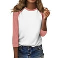 thumbnail image 4 of FNFYFH 3/4 Sleeve Baseball Tees for Women 2025 Summer Casual Crewneck Pullover Athletic Raglan Sleeve Tops Lightweight Patchwork Blouses, 4 of 7