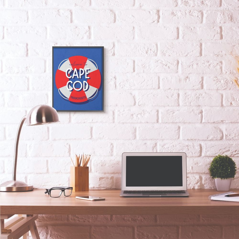 Stupell Industries Cape Cod Beach Coast Ocean Blue Red Word Design Framed Giclee Texturized Art by Daphne Polselli