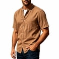 thumbnail image 4 of Kalauyu Men Short Sleeve Button Down Shirts Stand Collar Casual Summer Fashion Lightweight Solid Color Top, 4 of 7