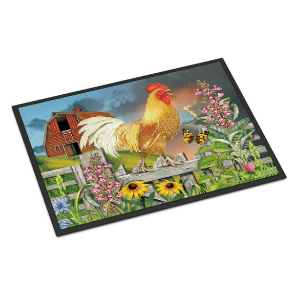 Yellow Rooster Greeting the Day Door Mat