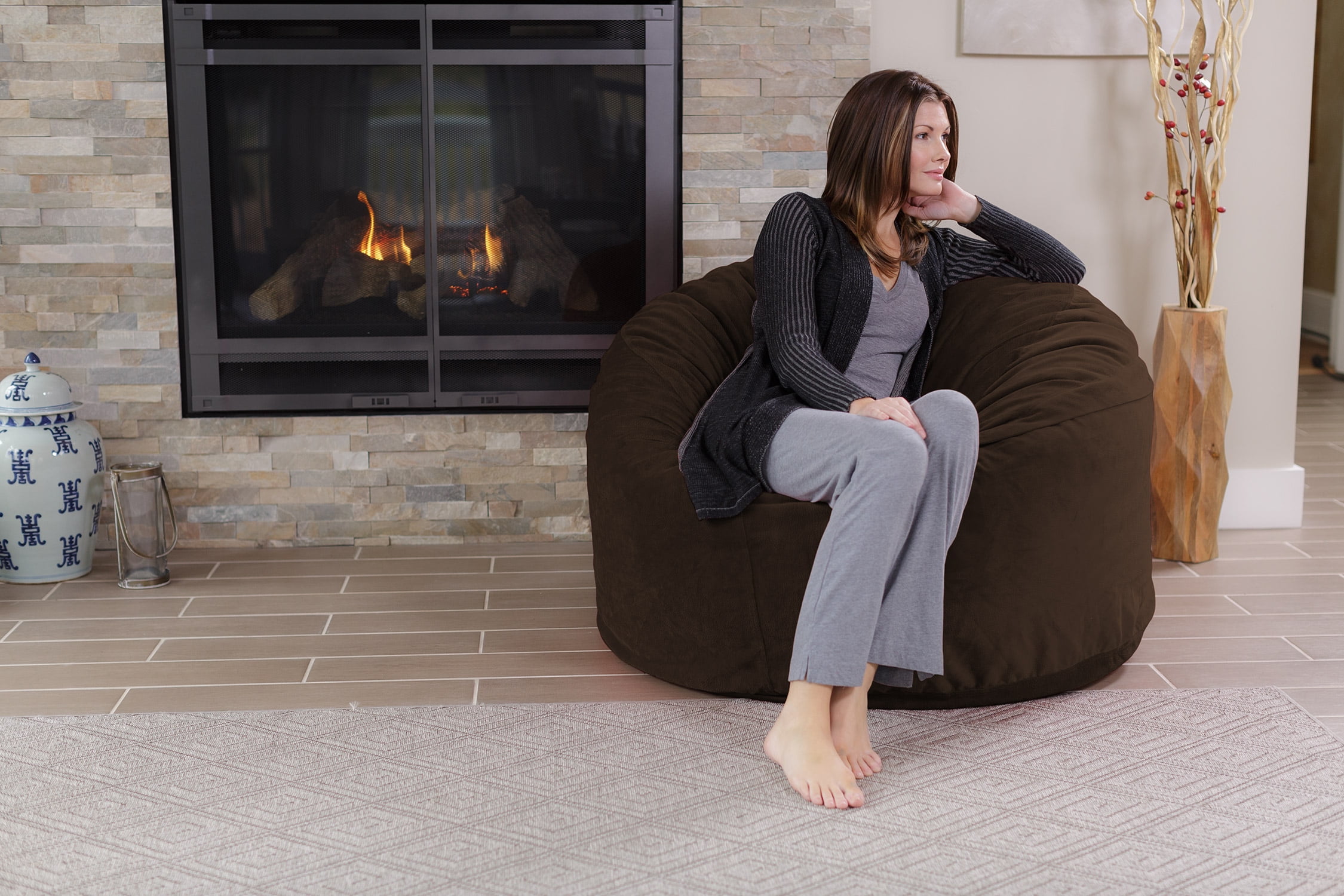 Chill Sack Bean Bag Chair, Memory Foam Lounger with Microsuede Cover, Kids, Adults, 4 ft, Brown Pebble