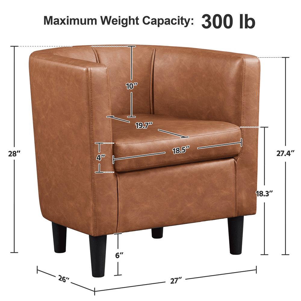 Renwick Faux Leather Upholstered Club Chair for Livingroom, Brown