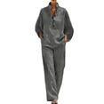 thumbnail image 2 of DYTTDG Women's Linen Blend 2-Piece Outfit | V-Neck Batwing Sleeve Top & Wide Leg Pants Casual Set, Loose Fit Summer Wear, 2 of 8