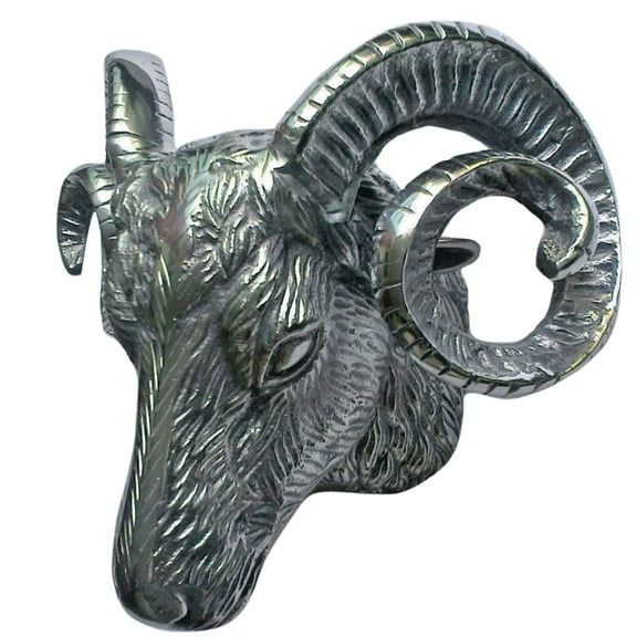 Indiaart12 Wall Mounted Ram Head Sheep Sculpture Figurine Aluminium Statue Christmas Polished (9.75" Inch) (Silver)