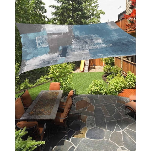 Abstract Oil Painting Sun Shade Sail 12'X16' Square Blue Smear UV Block Outdoor Sail Shades Breathable Waterproof Rectangular Sunshade for Patio Garden Pool Pergola Porch