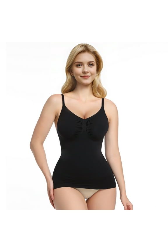 Womens Seamless Tummy Control Shapewear Tank Top Slimming Shaping Camisole with Adjustable Straps & Anti-Roll Hem
