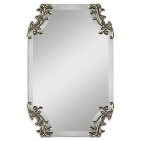 29" Burnished Antiqued Silver Finish Frameless Rectangular Beveled Wall Mirror