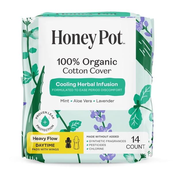 Toallas sanitarias The Honey Pot flujo abundante con efecto refrescante, 14 unidades