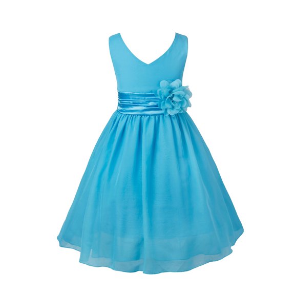 ZDHoor Kids V-Neck Princess Flower Girl Dress Bridesmaid Wedding Birthday Party Pageant Ball Gown Blue 2