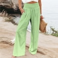 thumbnail image 2 of hotojiny Wide Leg Linen Pants for Women Elastic High Wasited Baggy Palazzo Pants Pull On Lounge Trousers with Pockets, 2 of 5