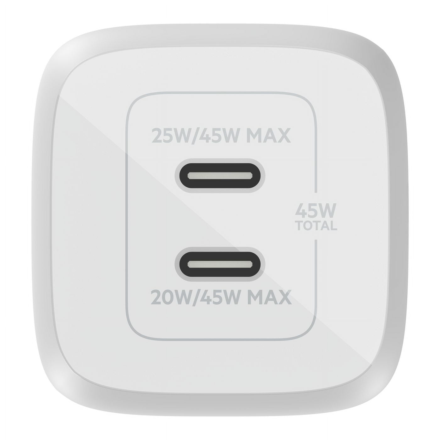 Belkin 45W Dual USB-C Wall Charger, Fast Charging Power Delivery 3.0 w/ GaN Technology for iPad, iPad Pro, MacBook, Galaxy S23, & More - White (WCY012dqWH-RF)