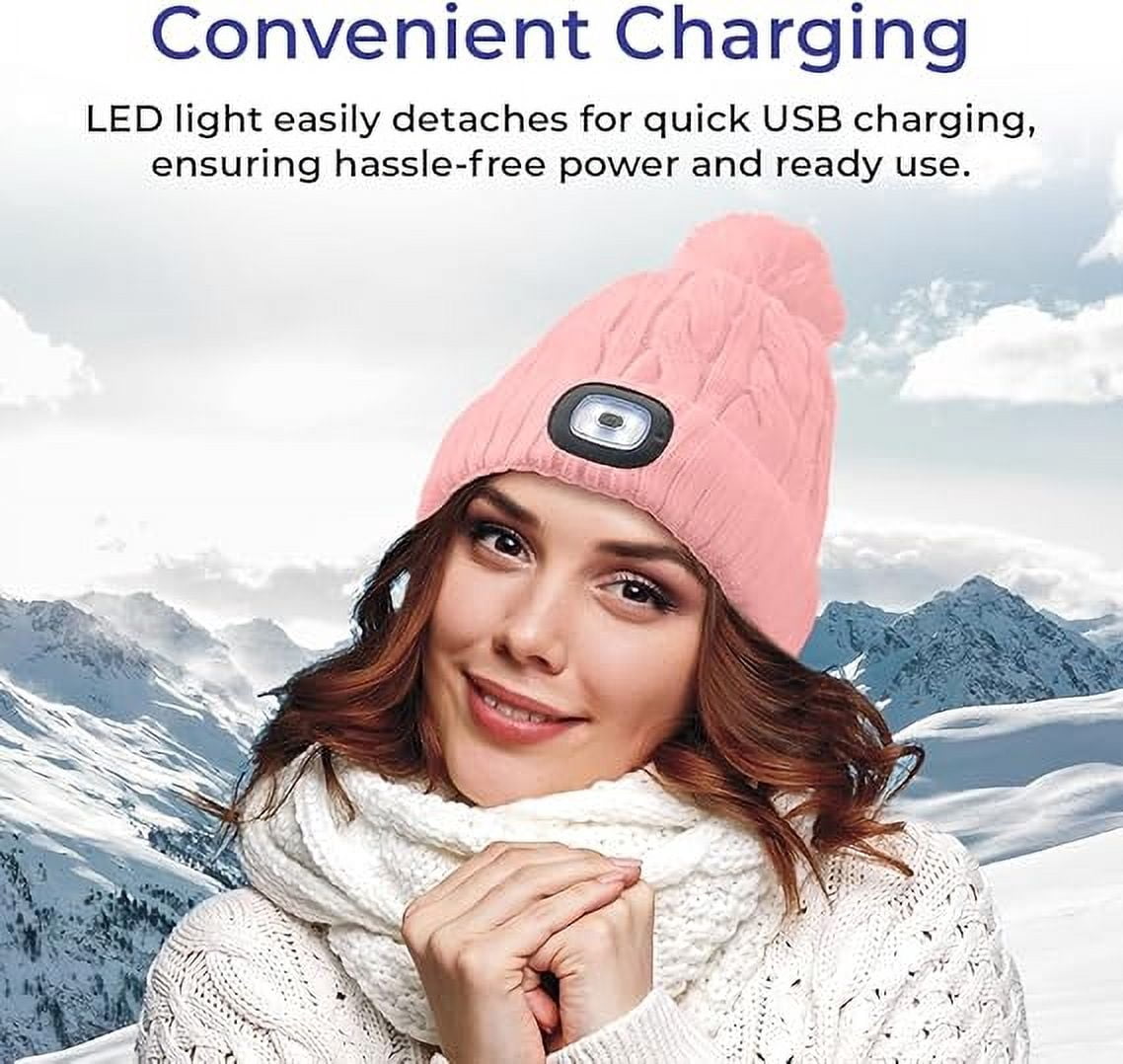 SAGEFINDS Unisex Beanie with Light, Pom-Pom Knit Hat with LED, USB Rechargeable Headlamp Cap for Men and Women