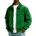 thumbnail image 2 of Corduroy Shirt Men Casual Zip Up Flannel Shirt Shackets Long Sleeve Collared Vintage Jackets with Pockets Dark Green 3XL, 2 of 4