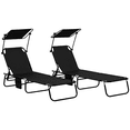 thumbnail image 1 of Outsunny Folding Chaise Lounges - Set of 2, Oxford Fabric, Adjustable Backrest and Sunshade, Black, 1 of 10