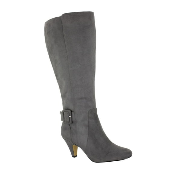 BELLA VITA Womens Gray Covered Buckle Accent Padded Comfort Troy Ii Almond Toe Sculpted Heel Zip-Up Heeled Boots 9 W WC