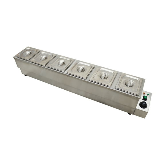 PreAsion Food Warmer Bain-Marie Electric Buffet Steam Table 6-1/6 Pan Stainless Steel Countertop Food Warmer