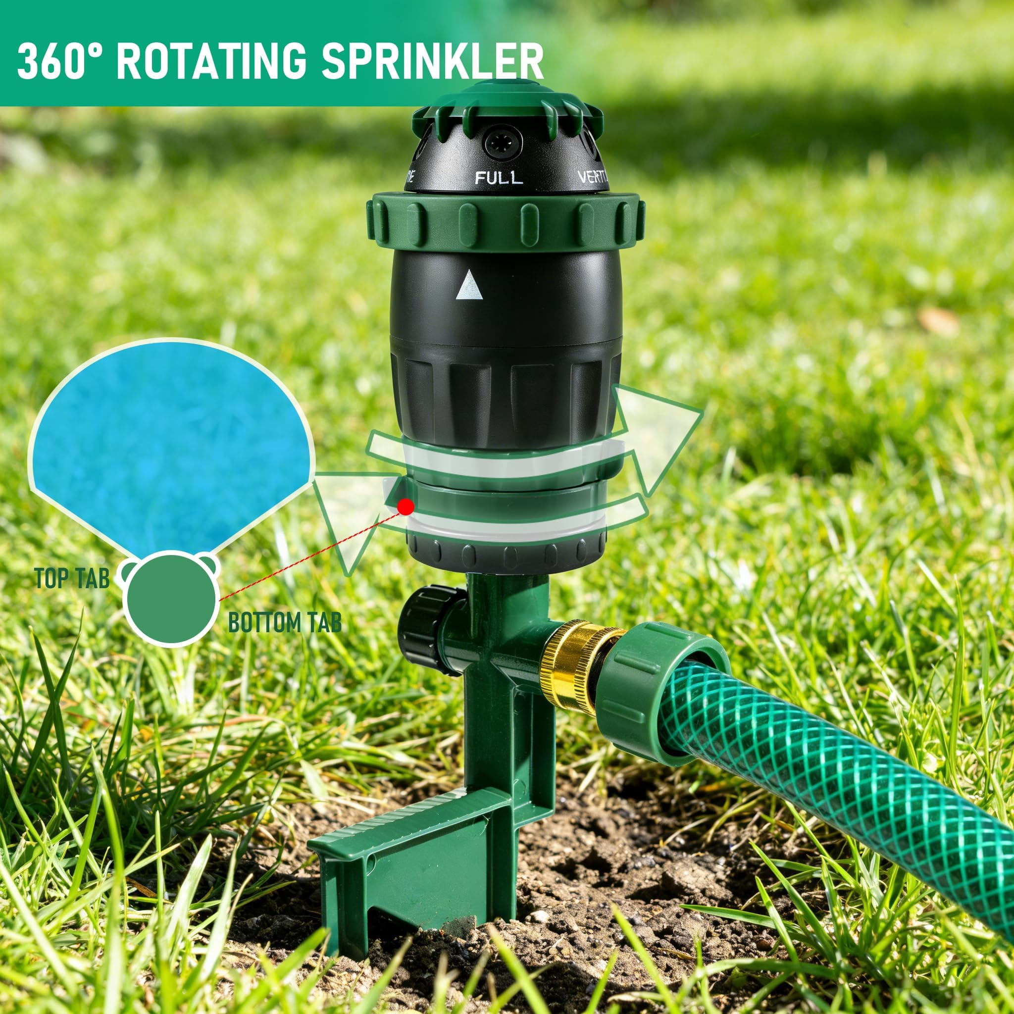 2 Pack Gear Drive Sprinkler For Yard  Heavy Duty 5-pattern 360 Degree Rotary Water With Spike Base Durable Lawn 3/4 Inch Adapters Large Area Garden