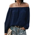 thumbnail image 3 of Women Off Shoulder Dot Pattern Lantern Long Sleeve Solid Color Blouse, 3 of 7
