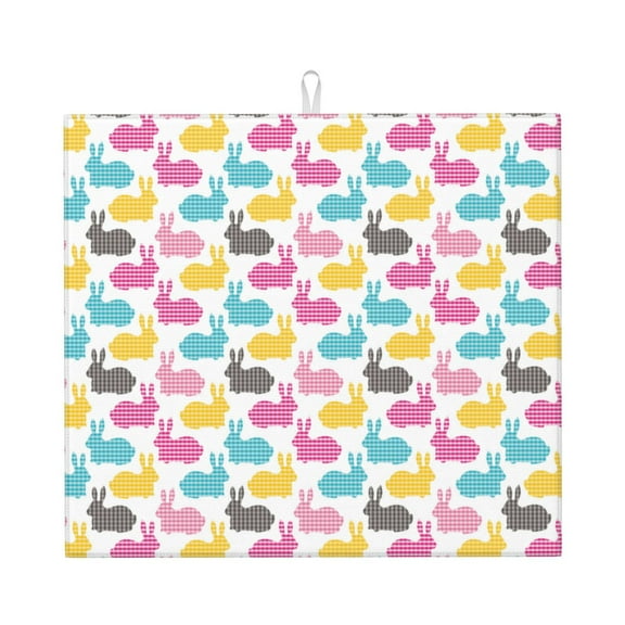 Honeii Colorful Rabbit for Dish Drying Mat for Kitchen Counter, Non-slip Rubber Backed, Hide Stain Kitchen Super Absorbent Draining Mat, Dish Rack Pad