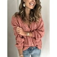 thumbnail image 3 of Crochet V Neck Long Sleeve Hollow Out Cable Knit Cardigan for Women Sweaters Tops, 3 of 5