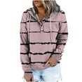 thumbnail image 3 of Jinhomg Trendy Striped Sweatshirt for Women Lightweight Comfy Long Sleeve Button Collar Pullovers Fall Casual Loose Drawstring Hoodies with Pocket Summer Saving Pink XXL, 3 of 7