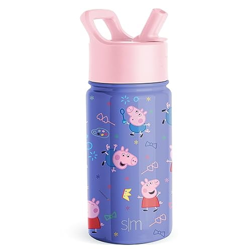 Botella de agua Simple Modern Peppa Pig Kids 350 ml con tapa de pajita