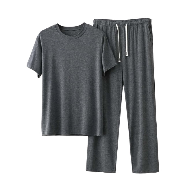 Men's Lounge Set, Modal Fabric Tracksuit with Short Sleeve Round Neck, Athleisure Wear Casual Outfit for Summer, Comfortable Two Piece Set for Home Relaxation or Light Activity