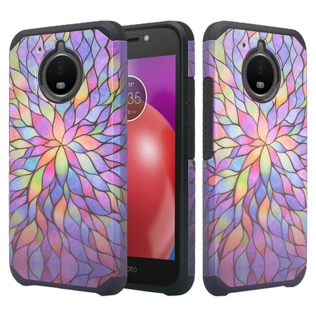 SPY Case for Motorola Moto E4 Plus Case, Moto E4 Plus Case, Slim Hybrid Dual Layer [Shock Resistant] Case Cover for Moto E4 Plus - Rainbow Flower