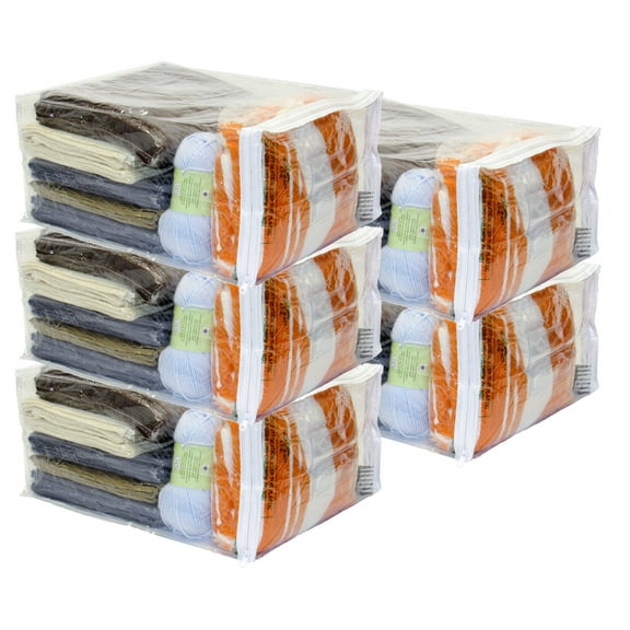 5-Pack Clear Vinyl Zippered Storage Bags 15 x 18 x 9 Inch