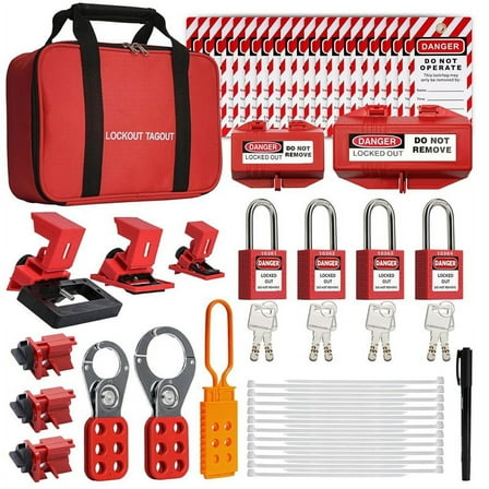 Lockout Tagout Kit, Electrical 4 Keyed Different LotoSafety Padlocks, Hasps, Plug Lockout, Clamp