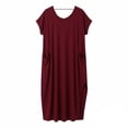 thumbnail image 3 of Asxite Plus Size Summer Dresses for Women Casual Solid Loose Round Neck Short Sleeve Midi Sundress, 3 of 5