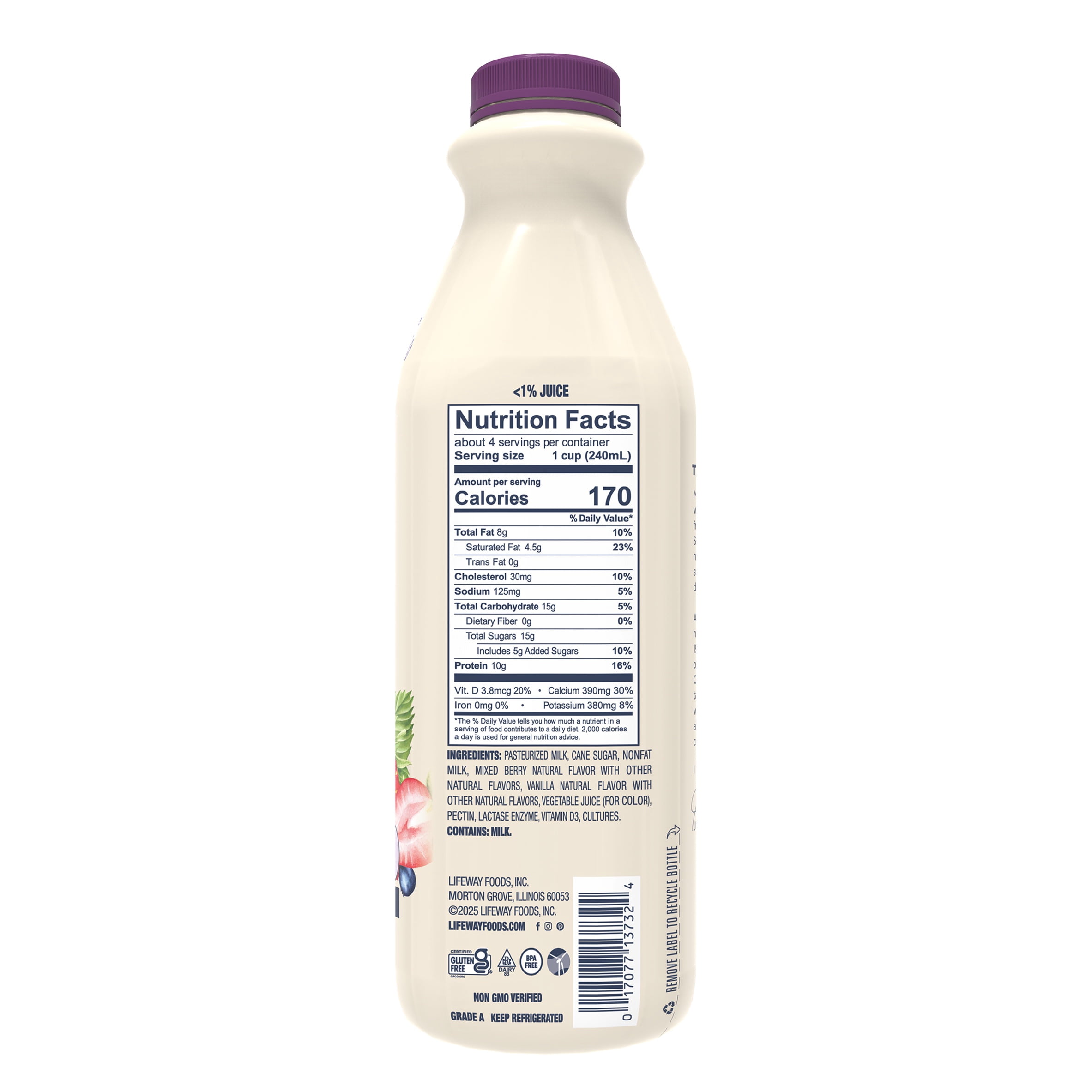 Lifeway Whole Milk Mixed Berry Kefir, 32 fl oz bottle