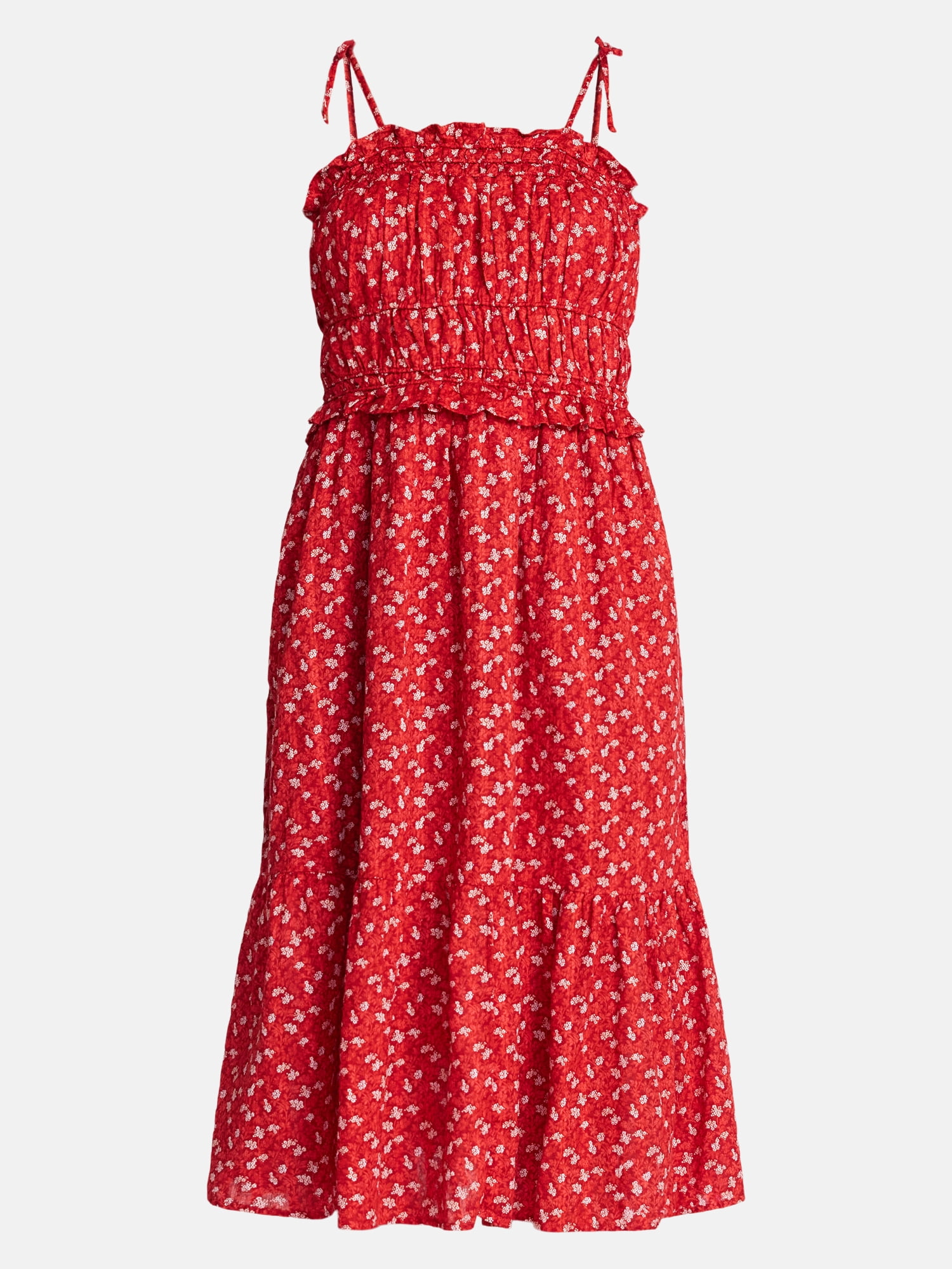 Time and Tru Women's Sleeveless Cotton Midi Dress with Piped Trim, Sizes XS-XXXL