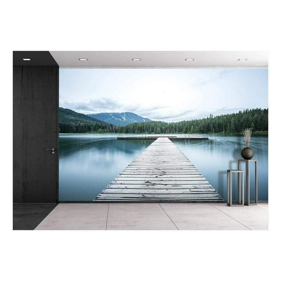 wall26 - Wooden Path to Lake - Removable Wall Mural | Self-Adhesive Large Wallpaper - 100x144 inches