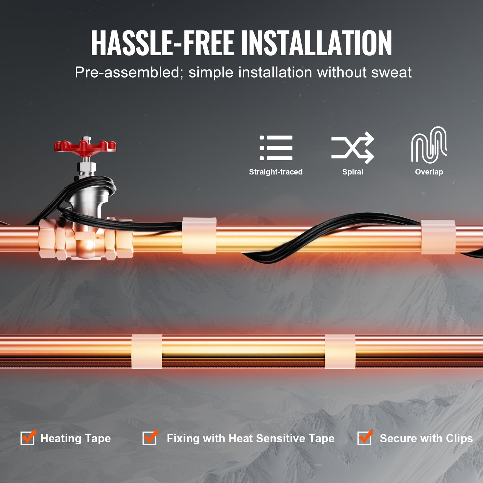 KFFKFF Self-Regulating Pipe Heating Cable, 80FT 5W/FT Heat Tape for Pipe Freeze Protection, Roof Snow Melting, and Gutter De-icing