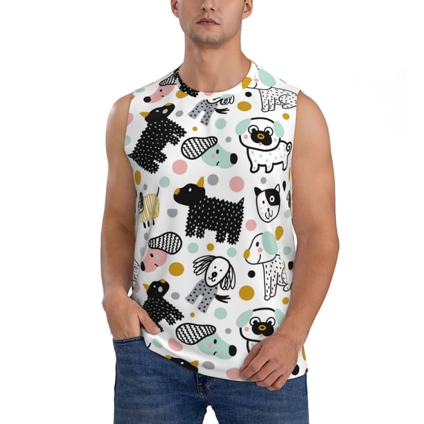 Balery Funny Puppy Camisetas sin mangas para hombre, absorbe la humedad y protege contra el mal olor.-Large