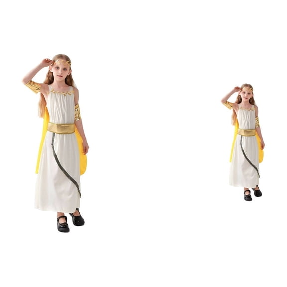 Ancient Roman White Gown, Kids Girls Toga Dress Fancy Party
