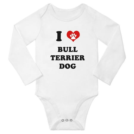 

I Heart Bull Terrier Dog Cute Baby Long Rompers Newborn Outfits (White 6-12 Months)