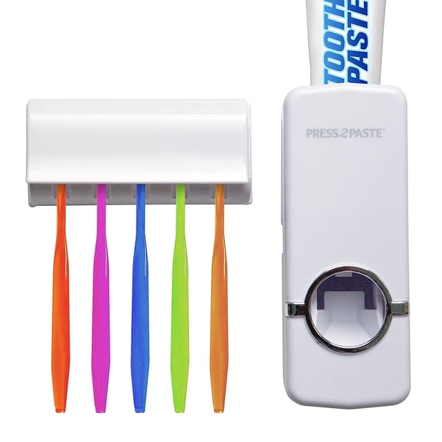 Press 2 Paste Hands-Free Toothpaste Dispenser Hands Free Toothbrush Holder Wall Mounted Toothpaste Squeezer As Seen on TV