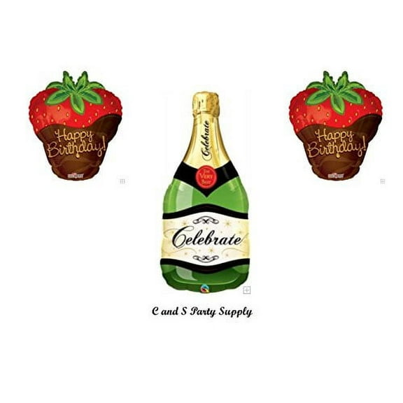 CHOCOLATE DIPPED STRAWBERRIES AND CHAMPAGNE BIRTHDAY Balloons Decorations Supplies by Anagram