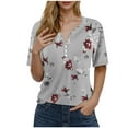 thumbnail image 3 of Ichuanyi Women's Printed V-Neck Button Down T-Shirt Loose Fit Casual Blouse with Short Sleeves Everyday Wear Top Relaxed Style Pullover Shirt, Gray, L, 3 of 5
